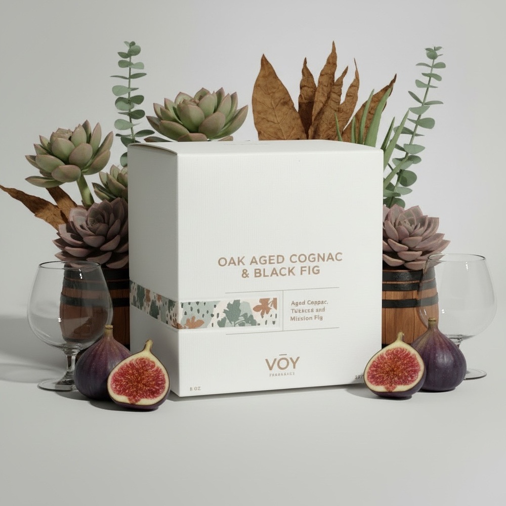 Voy Oak Aged Cognac & Black Fig Candle NIB Luxury Home Fragrance
